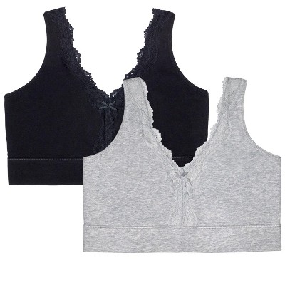 Fruit Of The Loom Women's Smoothing Back Full Coverage Wireless Bralette 2  Pack Grey Heather/black Hue M : Target