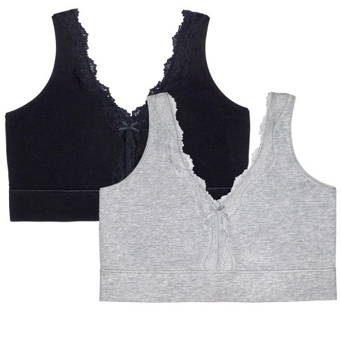 Fruit Of The Loom Women's Smoothing Back Full Coverage Wireless Bralette 2  Pack Grey Heather/black Hue L : Target