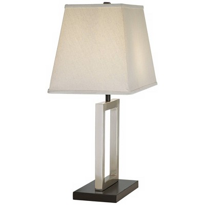 Modern Brushed Nickel Geometric Table Lamp with Beige Fabric Shade