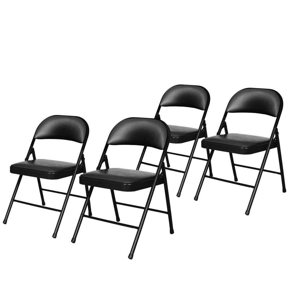 Photos - Computer Chair Set of 4 Vinyl Padded Steel Folding Chairs Black - Hampden Furnishings