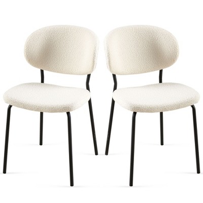 NicBex Boucle Fabric Dining Chairs Set of 2,Upholstered Armless Kitchen Chairs with Curved Back and Black Metal Legs for Dining Room,Kitchen
