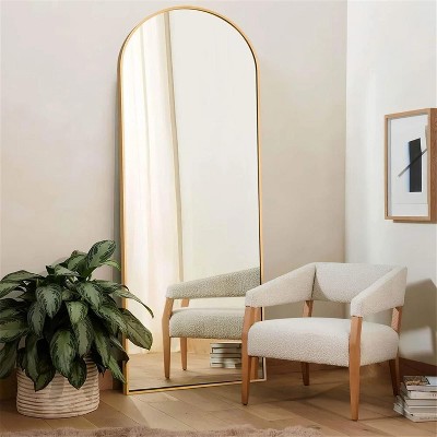 Beautyolove Full Length Mirror 70" x 26" Arched Floor Mirror Wall Hanging Mounted Mirrors Full Body Mirrors, Gold