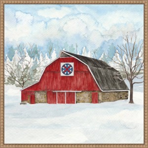Amanti Art 22"x22" Winter Barn Quilt IV by Tara Reed Framed Canvas Wall Art - 1 of 4
