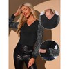 Allegra K Women's Sequin Long Sleeve V Neck Ribbed Cuff Party Sparkly Top - 2 of 4