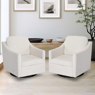 Swivel Chairs Set of 2 - Mid Century Modern With Track Arms, 360 Barrel Comfy Upholstered Single Sofa Arm Side Chair