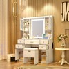 Gulches 41.4" Makeup Vanity Desk - Mirror with 3-Color Lights, 5 Drawers, 4 Cabinets, Charging Station & Cushioned Stool for Bedroom,White - 3 of 4