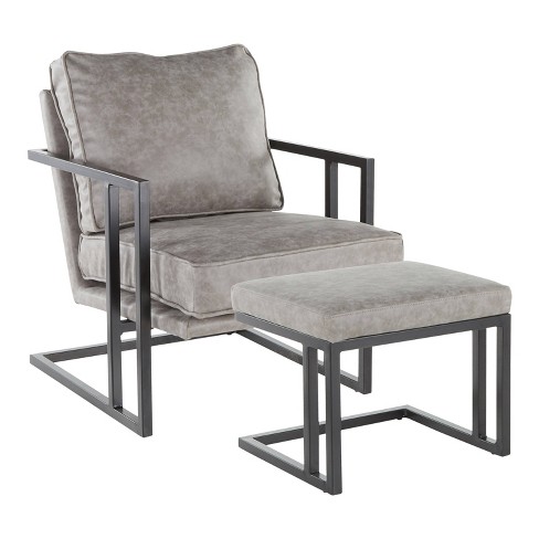 Jupiter 33.5 High Back Wide Gray Upholstered Performance Velvet Lounge  Chair Chaise and Ottoman FootRest Set-The Pop Maison