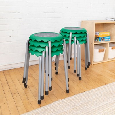 Emerald Green Stackable Plastic Stools with Steel Legs, 8-Piece Set