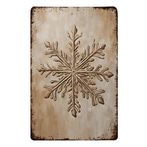 Retro Snowflakes Metal Poster, Minimalist Snow Flakes Ornaments Metal Tin - 1 of 3