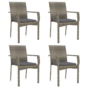 vidaXL Chair Patio Dining Chair with Cushions for Deck Garden Poly Rattan - Gray 4-Pack - 1 of 4