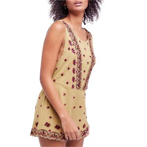 Free People Womens Margarita Embroidered Floral Romper Jumpsuit, Green, 12 - 1 of 1