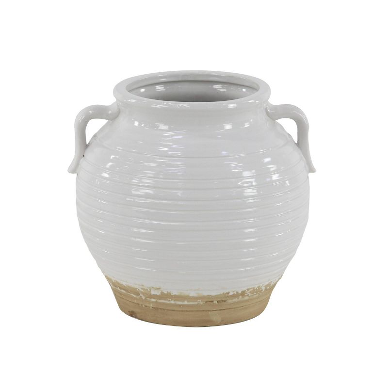 8&#34; Wide Ceramic Planter Pot with Side Handles White - Olivia &#38; May, 1 of 5