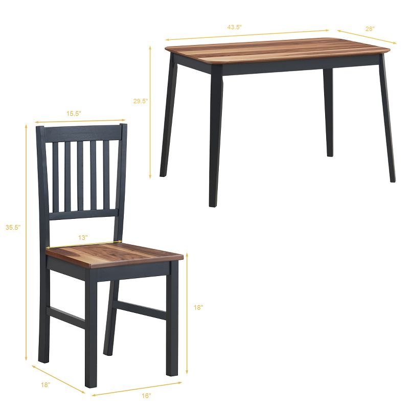 Costway 5PCS Mid Century Modern Black 29.5'' Dining Table Set 4 Chairs W/Wood Legs Kitchen Furniture, 2 of 11