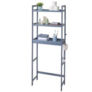 VEVOR Over the Toilet Storage, 3-Tier Adjustable Over Toilet Bathroom Organizer, Bamboo Storage Shelf Rack with 3 Hooks, Fit Most Toilets, Gray - 1 of 4