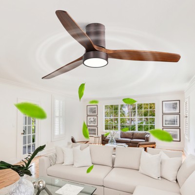 Walnut Wood Ceiling Fans with Lights and Remote Noiseless Reversible DC Motor 3 Blades for Farmhouse Patio Living Room Bedroom Office Indoor Outdoor