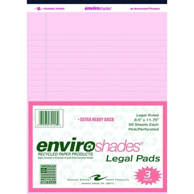 Enviroshades Legal Pads, 8-1/2 x 11-3/4 Inches, Pink, 50 Sheets, pk of 3