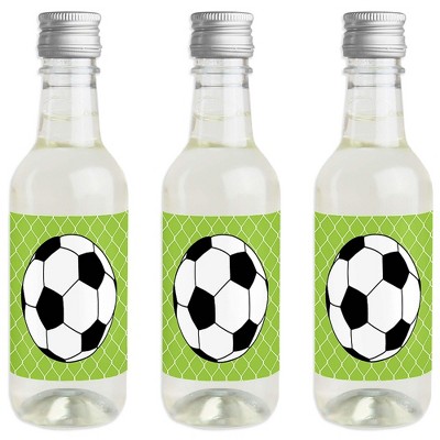 Big Dot of Happiness Goaaal - Soccer - Mini Wine and Champagne Bottle Label Stickers - Baby Shower or Birthday Party Favor Gift - Set of 16