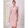 Hobemty Women's 3/4 Sleeve Contrast Color V Neck Elegant Work Sheath Dress - 2 of 4
