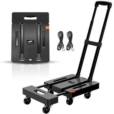 YIGII SPACEKEEPER Folding Hand Truck, 500 LB Heavy Duty Luggage Cart, Utility Dolly Platform Cart with 6 Wheels & 2 Elastic Ropes for Luggage, Black