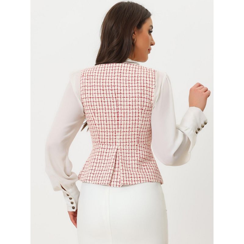 Allegra K Women's Vintage Tweed Double Breasted Sleeveless Plaid Waistcoat Vest, 3 of 5