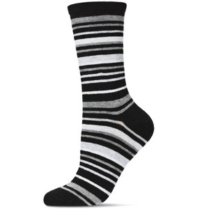 Memoi Women's Soft Striped Cashmere Crew Socks Black 9-11 - 1 of 4