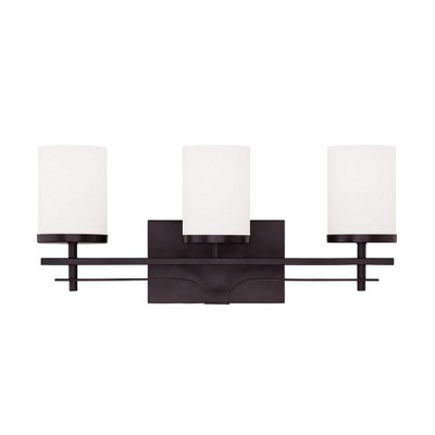 English Bronze 3-Light Vanity with White Opal Glass Shades