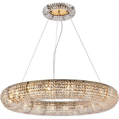 Gold and Clear Crystal Halo 18-Light Chandelier