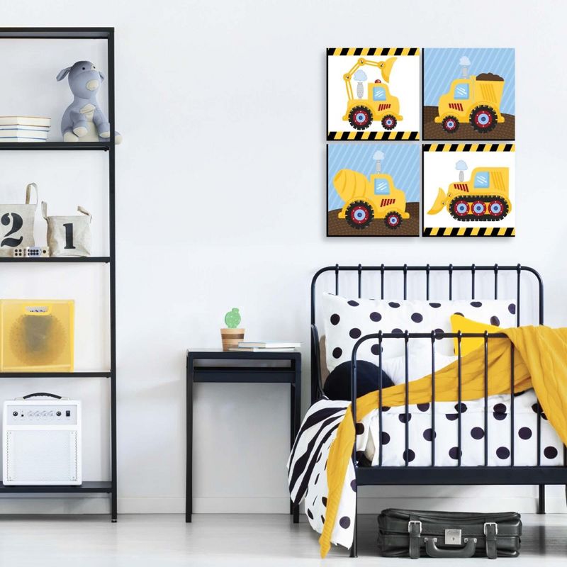 Big Dot of Happiness Construction Truck - Kids Room, Nursery Decor and Home Decor - 11 x 11 inches Nursery Wall Art - Set of 4 Prints for baby's room, 3 of 8