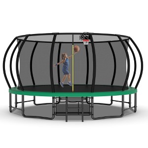 Whisen Outdoor Pumpkin Trampoline with Safety Enclosure Net, Foam Padded Poles, W-Shaped Legs, Balance Bars - 1 of 4