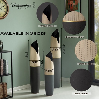 Sleek Handcrafted Ceramic Floor Vase - Beige Polka Dot & Black
