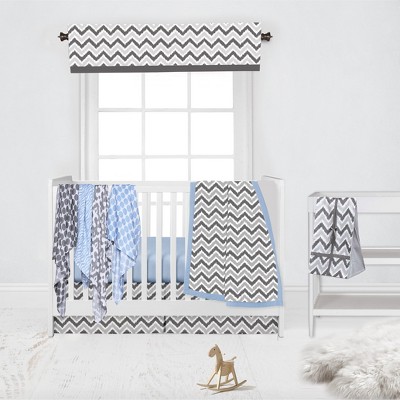 Bacati - Ikat Dots Zebra Blue Grey Boys 10 pc Crib Set with 2 Crib Fitted Sheets 4 Muslin Swaddling Blankets