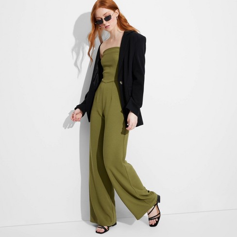 Women s Wide Leg Tube Jumpsuit Wild Fable Olive Green Xs Target