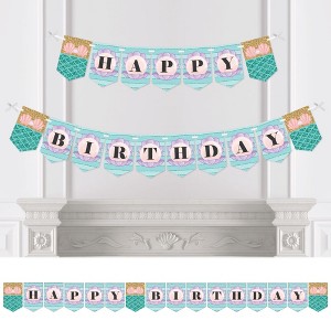 Big Dot of Happiness Let's Be Mermaids - Birthday Party Bunting Banner - Mermaid Party Decorations - Happy Birthday - 1 of 4