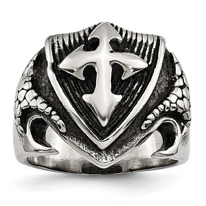 Black Bow Jewelry Men's 20mm Stainless Steel Antiqued Shield Cross Tapered Ring - 1 of 4