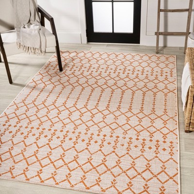 Ourika Moroccan Geometric Textured Weave Indoor/Outdoor Area Rug - JONATHAN Y