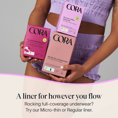 Cora Organic Top Sheet Thong Regular Ultra Thin Panty Liners - Unscented - 40ct
