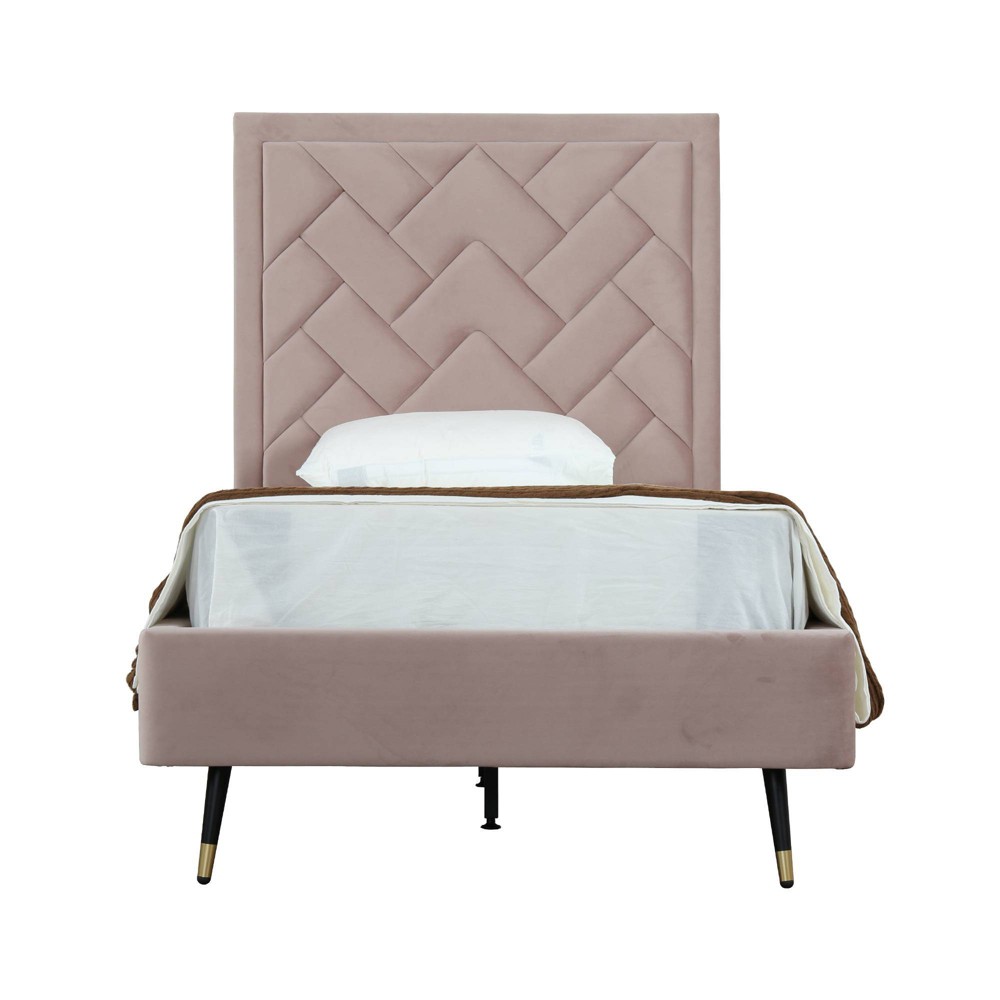 Photos - Bed Manhattan Comfort Twin Crosby Modern Velvet Upholstered  Blush: Eucalyptus Frame, Foam Fill, No Box Spring Needed