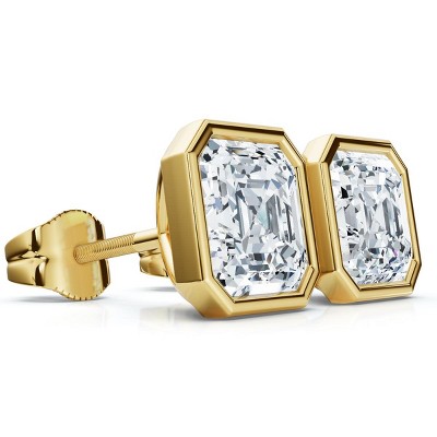 Pompeii3 2ct TW Asscher Cut Bezel Diamond Studs 14k Gold Lab Created