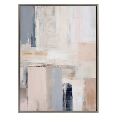 Rustic Melody Abstract Canvas Print with Gray and Beige Frame