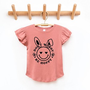 The Juniper Shop Don't Worry Be Hoppy Smiley Bunny Toddler Flutter Sleeve Tee - 1 of 2