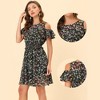 Allegra K Women's Cold Shoulder Smocked Waist Chiffon Floral Pattern Mini Dress - 2 of 4