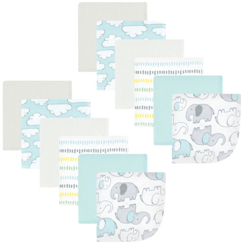 Hudson Baby Flannel Washcloths, Neutral New Elephant 12Pk, One Size, 1 of 9