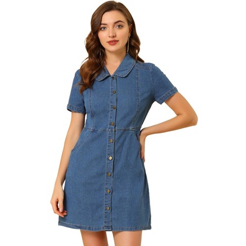 Allegra K Women s Denim Dress Peter Pan Collar Button Up Jean