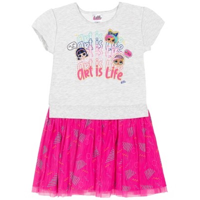 L.O.L. SURPRISE! Kid Girl Colorblock Figure Print Short-sleeve Tee Dress