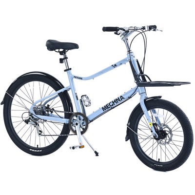 Aukfa 26 Inch Bike with Cargo Aluminum Frame Big Rear Wheel and Small Front Wheel 7 Speed Hybrid Comfort Bike