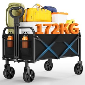 Heavy Duty Collapsible Wagon Cart, 380Lb Capacity Foldable Utility Wagon with 5" All-Terrain Wheels & Drink Holders for Grocery Shopping - 1 of 4