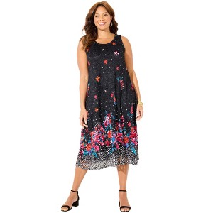 Catherines Women's Plus Size Printed Lace Dress - 1 of 4