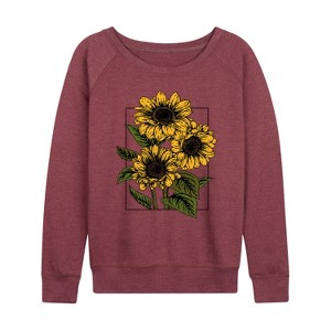 Women's - Instant Message - Vintage Sunflowers Lightweight French Terry Wide Neck Long Sleeve Graphic Shirt - 1 of 4