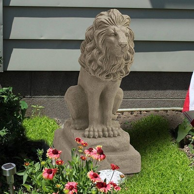 28" Sandstone Resin Guardian Lion Statue