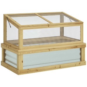 Outsunny Raised Garden Bed with Polycarbonate Greenhouse, Lean to Wooden Cold Frame Greenhouse, Flower Planter Protection, 41"x22.5"x28.25" - 1 of 4